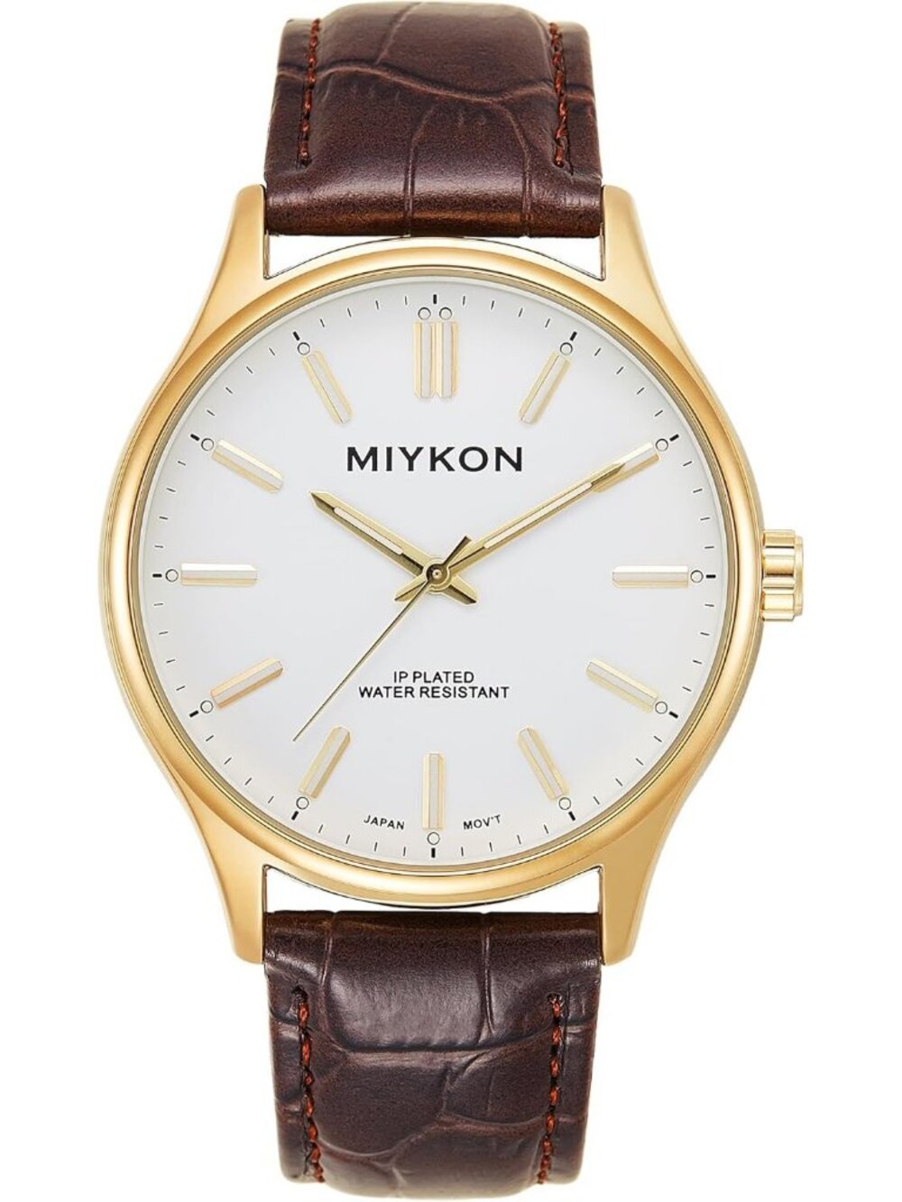 Men's Brown And White Analog Leather Strap Ultra-Thin Waterproof Classic Watch
